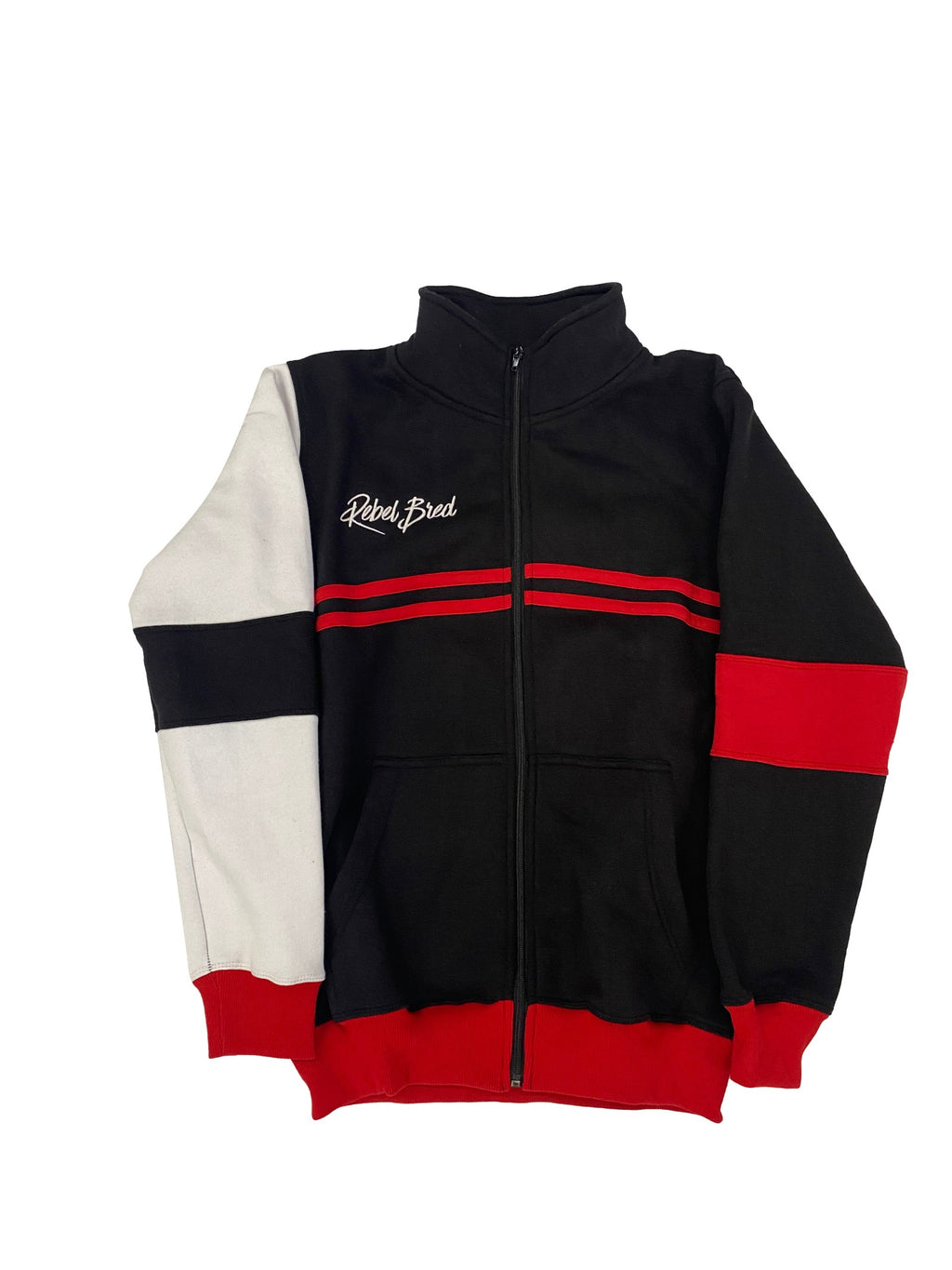 Athletic track jacket with embroidered logo on back